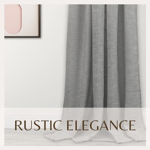 VOILYBIRD GREY PRIVACY THICK LINEN LOOK CURTAINS 84 INCHES LONG FOR LIVING ROOM, RUSTIC FARMHOUSE ROOM DARKENING DRAPES ROD POCKET 2 PANELS 52X84