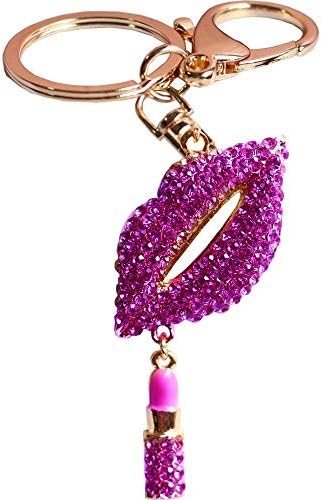 AxmerdalRomantic Sexy Charming Lipstick Lips Shaped Crystal Rhinestone Keychain Key Chain Key Ring Charm Phone Purse Car Bag Pendant Decoration Ornament (Purple)
