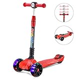 UHINOOS Kick Scooter for Kids&Toddlers-4 Adjustable Height 3 Wheel Scooters for Kids-Flashing Wheels Foldable Kids Scooter Best Gifts for Children from 3-12 Years,Red