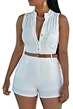 VamJump Women Summer Deep V Neck Sleeveless High Waist Shorts Rompers Jumpsuit