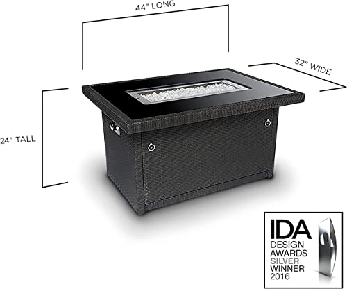 Outland Living Series 403 Fire Table – 44" 50,000 BTU Outdoor Propane Gas Fire Pit Table with Tempered Glass Top & Arctic Ice Decorative Glass Rocks, Slate Grey