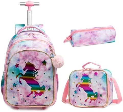 LIODUX 3PCS Rolling Backpack 18 inch Wheeled Kids Backpack with Lunch Bag and Pencil Case for Boys and Girls,School Kids Rolling Backpack for Girls With Wheels Trolley Wheeled Backpacks (Pink) price in LIODUX 3PCS Rolling Backpack 18 inch Wheeled Kids Backpack with Lunch Bag and Pencil Case for Boys and Girls,School Kids Rolling Backpack for Girls With Wheels Trolley Wheeled Backpacks (Pink) price in