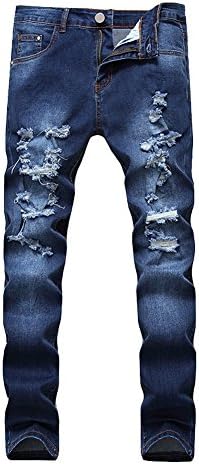 Men's Fashion Blue Washed Skinny Distressed Destroyed Ripped Slim Denim Jeans 31