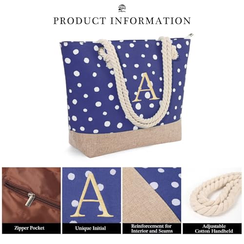 YOOLIFE INITIAL TOTE BAG FOR WOMEN – WOMENS MONOGRAMMED TOTE BAG PERSONALIZED BEACH TOTE BAG CHRISTMAS GIFTS BIRTHDAY GIFTS MONOGRAMMED GIFTS LETTER C