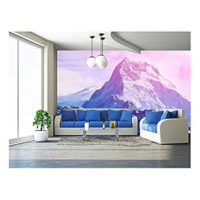Beautifull Cloudy Sunrise in The Mountains with Snow Ridge - Removable Wall Mural | Self-Adhesive Large Wallpaper - 66x96 inches