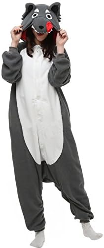 JudyBridal Unisex Costume Cosplay Grey Fox Adult Onesie Pajamas Lounge Wear S