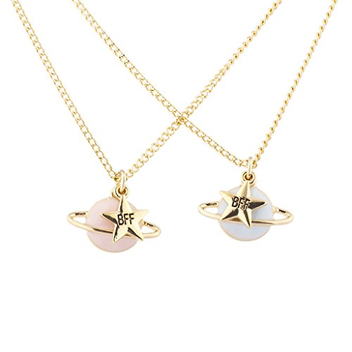Lux Accessories Gold Tone Enamel Planet Saturn Star BFF Best Friend Necklaces Lux Accessories Gold Tone Enamel Planet Saturn Star BFF Best Friend Necklaces