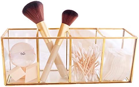 PUDDING CABIN Makeup Organizer Brush Holder 4 Compartment Swab Holder Cotton Pads Holder Cotton Ball Holder Lipstick Beauty Blender Organizer Cosmetic Storage Display