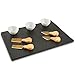 VonShef 9 Piece Slate Cheese Board Server Plate Tray and Dipping Set with Brushed Gold 4 Piece Stainless Steel Cheese Knife Serving Utensil Set, Ceramic Dipping Bowls, Chalk and Gift Box