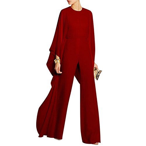 nboba Ruffle Poncho Jumpsuit Waist Bodysuit Long Women Cape Red L