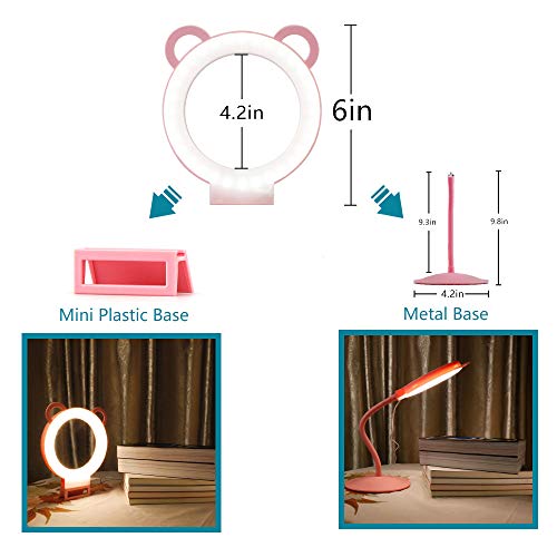 Lusweimi 6-inch Mini LED Selfie Ring Light kit 3000-5500K Adjustable Desktop Lamp USB Plug with Stand for YouTube Makeup/Live/Vlogs, Beauty Lovely Shape with 3 Light Modes &11 Brightness Level (Pink) - Thumbnail 2