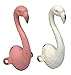 Set of 2 Distressed finished painted Pewter Flamingo Shaped Hooks - Pink and White