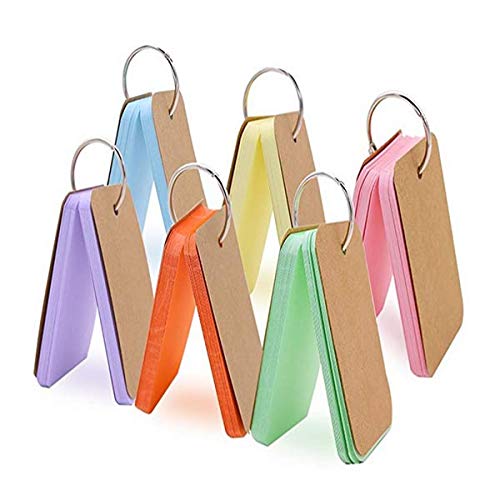 HAKACC Pocket Lernkarte, 6 Stück Karteikarten mit Ring Leere Karten in Sortierten Farben für Vokabeln Lernen