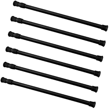 Coobey 6 Pack Spring Tensions Rods Steel Adjustable Length Cupboard Bars Curtain Rod, 11.8-20 Inches (Black)