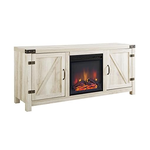 Walker Edison Modern Farmhouse Double Barn Door Fireplace TV