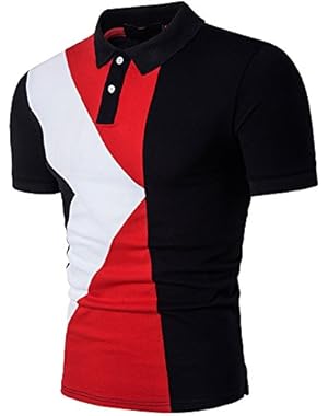 Men's Fashion Stripe Contrast Color Short Sleeve Polo T Shirt