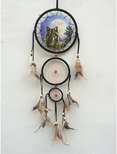 20'' Long 3D Wolf and Moon Dream Catcher