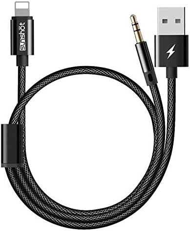Updated 2 in 1 Lightning Charging Audio Cable Nylon Braided Lightning Car Charger & Lightning to 3.5mm Stereo Audio Cable, Compatible with iPhone 7 8 X Works with Car Stereo Speaker Headphone 3.94ft