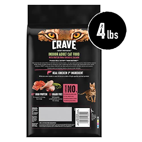 CRAVE GRAIN FREE INDOOR ADULT HIGH PROTEIN NATURAL DRY CAT FOOD WITH PROTEIN FROM CHICKEN & SALMON, 4 LB. BAG
