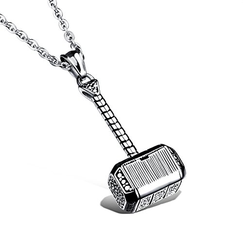Mens Gothic Biker Stainless Steel Hammer Pendant Necklace With 22