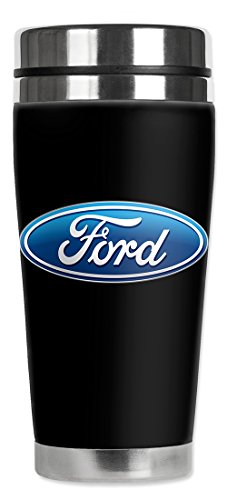 Mugzie brand 20-Ounce Travel Mug with Insulated Wetsuit Cover - Ford Logo - Black