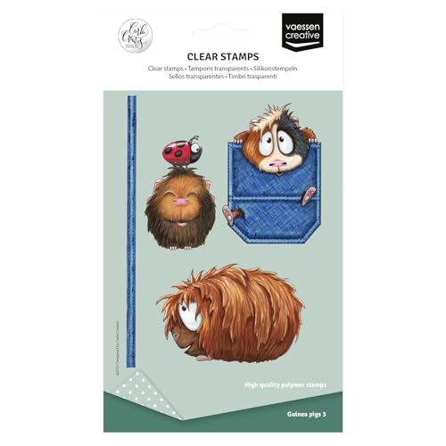 Vaessen Creative Clear Stamps 6 Pcs - Guinea Pigs, Flowers and Bee - Scrapbooking, Stamping and Card Making Supplies - Silicone Stamps for Crafting - for Acrylic Stamp Block and Stamping Platform