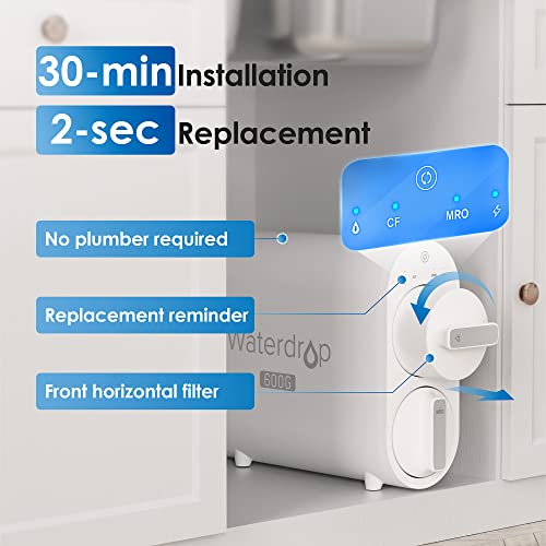 Waterdrop RO Reverse Osmosis Water Filtration System, 2271 Liters, 600 GPD, 2:1 Pure Sewer, Tankless, 7 Steps RO Water Filtration, FCC Listed, Brushed Nickel Faucet, WD-G2P600-W