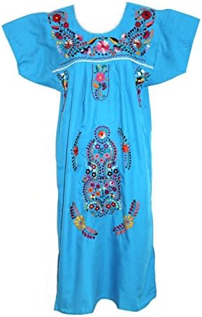 Leos Mexican Imports Mexican Dress Puebla (XXL, Aqua)