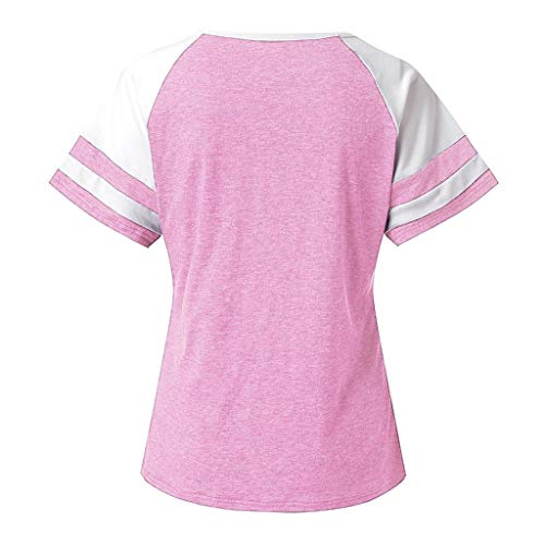 TWGONE Short Sleeve Shirts For Women Summer Cute Cat Print Tops T-Shirts Blouse(Large,Pink)
