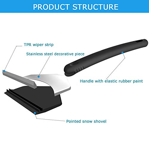 TURN RAISE Snow Ice Scraper, Heavy-Duty Frost and Snow Removal for Car Windshield and Window(2 Pack)