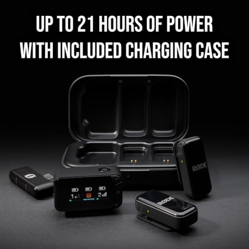 Wireless Micro - Kit di Microfono Wireless Compatto per Fotocamera, Due Microfoni con Ricevitore per Fotocamera, Ricevitore per Smartphone e Custodia di Ricarica - USB-C, Nero