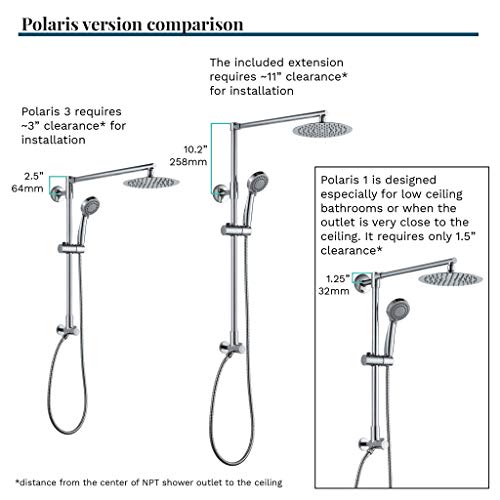 Polaris 3 Retrofit Rain Shower System, 3Setting Handheld Shower Combo