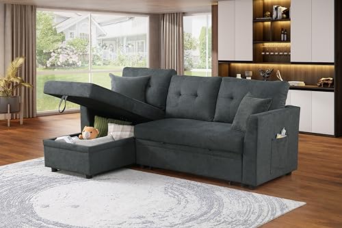 Photo 1 of ***PARTS ONLY***
L-Shaped Pull Out Sleep Couch Bed Modern Reversible Sleeper Sectional Sofa Velvet Upholstered Corner Tufted Convertible Sofabed W/Storage Chaise, USB Ports, Side Pockets and Pillows for Living Room