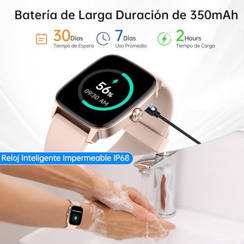 Reloj Inteligente Mujer Hombre con Llamadas Bluetooth y Voz AI, 1.85'' Smartwatch con Whatsapp Notificación, Pulsómetro/SpO2/Sueño/Podómetro, 110+ Modos Deportivos, Impermeable IP68 para iOS/Android