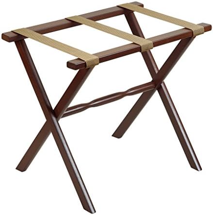 Gate House Furniture Straight Leg Nylon Series Wood Luggage Rack, Dark Walnut/Beige