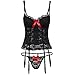 EVAbaby Sexy Bustier Corset Lingerie Set for Women Sheer Floral Lace Camisole Top Cheeky Thong with Garter Belt Plus Size Exotic Sleepwear Black M