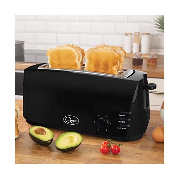Quest 35069 Extra Wide 4 Slice Long Slot Toaster / Variable Browning Control / Reheat and Defrost / Anti-Jam Function…