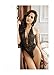 OIZEN Women Sexy Plunging V Halter Lace Lingerie Bodysuit With Mysterious Eyes Cover (Black)