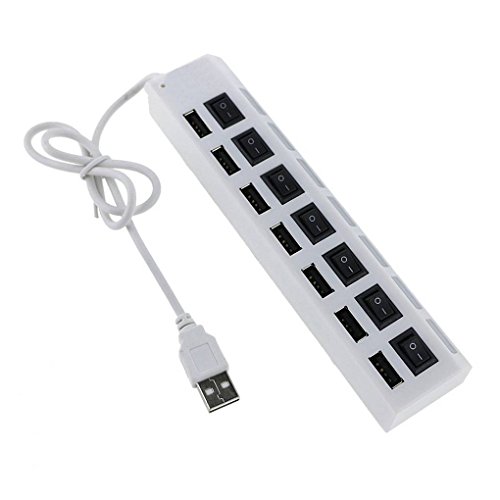 KOROWA 4 Port/7 Port USB Hub Multi USB Splitter with on/Off Switch Plug Power Adapter for PC Notebook Laptop