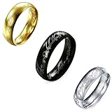 3 Pcs Feraco Cool Elvish Script Stainless Steel Ring for Men Laser Etched Finger Wedding Rings Band 6MM With Free Chain,Size 12