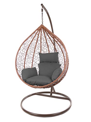 Kideo® Komplettset: Hängesessel mit Gestell und Sitzkissen, Loungemöbel, XXL, braun (Kissen: Nest dunkelgrau (8900… – Bild 3