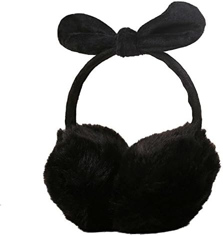MACRHEE--Womens Girls Plush Various Color Pure Colour Earmuffs Bow Knot Round (black)