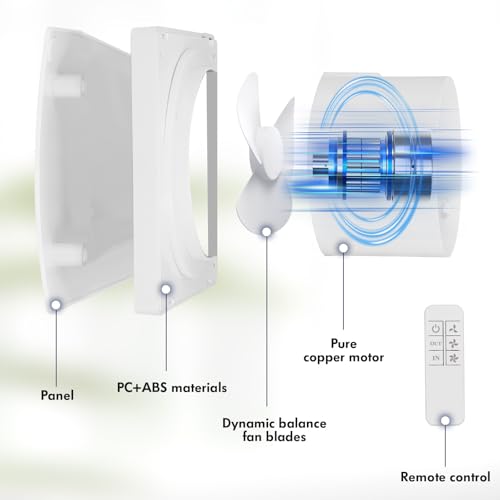 Strixorn VMC Bathroom Extractor 100 mm, 130 m³/h Bathroom Extractor with Remote Control, 2 Directions, 3 Speed, Powerful Ventilation, for Bathroom, Kitchen, Toilet, Garage