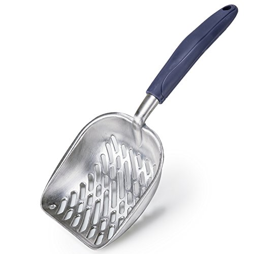 CO-Z Cat Litter Scoop Solid Aluminum Alloy Sifter Deep Shovel with Flexible Long Handle (Blue)