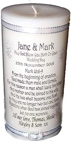 Personalised Wedding Candle with own message and Bible Verse keepsake for the Happy couple Christian gift