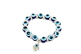 10mm Stretch Tibetan Silver Hamsa Hand Blue Evil Eye Beads Bracelet 7.5in