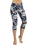 ODODOS by Power Flex Women's Tummy Control Workout Running Printed Capris Yoga Capris Pants with Hidden Pocket,FineArt, Small