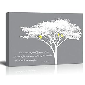 Canvas Wall Art - Abstract Tree and Birds on its Branches with Bible Quotes from Psalm 1:3 - Giclee Print Gallery Wrap Modern Home Art Ready to Hang - 12x18 inches