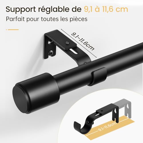 DEFYNEE Curtain Rod 81-218 cm Matt Black, Diameter 25 mm, Metal Rod for Eyelet Curtains, Extendible Ideal for Bedrooms, Living Rooms & French Doors