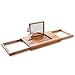 Everything Bamboo Bathtub Caddy Tray Featuring Extendable Sides, Glass Holder, Folding Mirror & Towel Holder